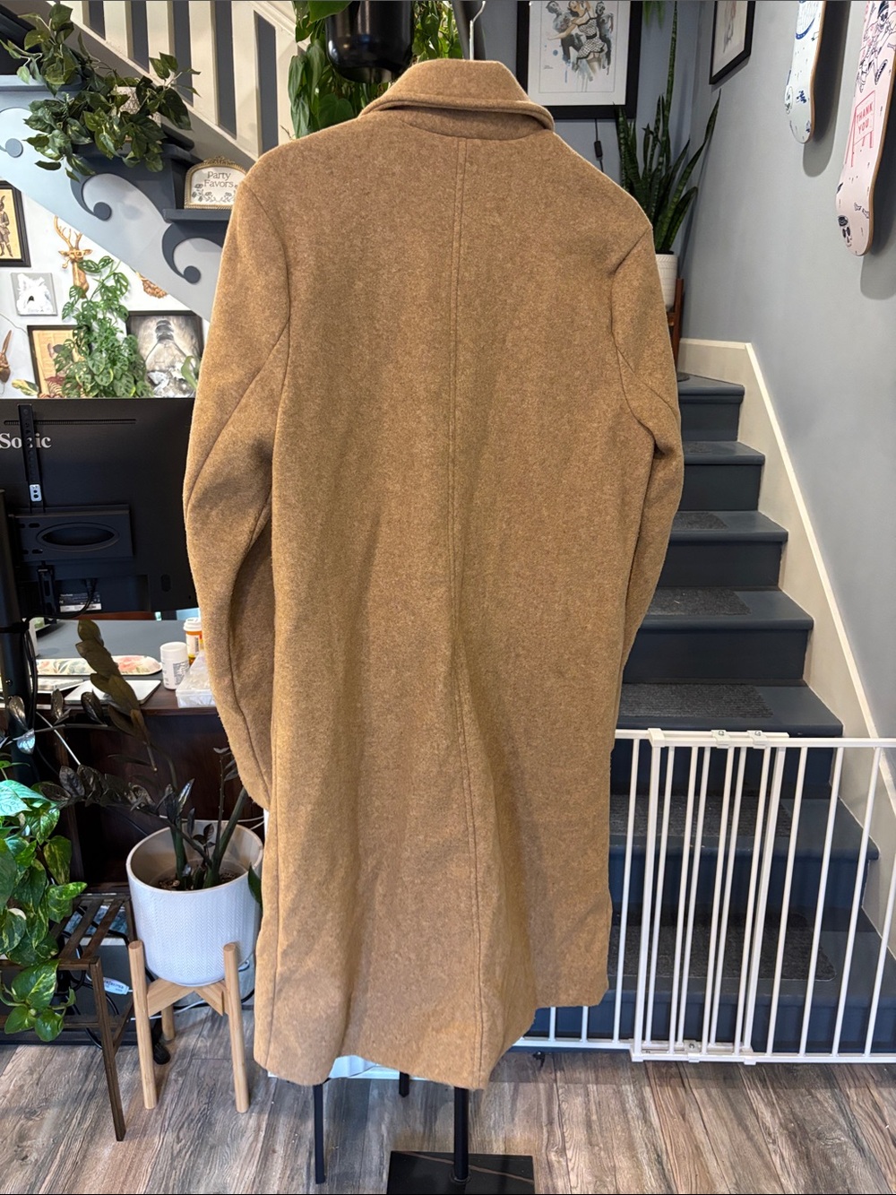 Old Navy Long Single-Breasted Camel Car Coat Size Small Tall - Picture 4 of 7